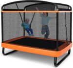 INFANS 6FT Kids Trampoline with Swing, ASTM Approved Rectangle Recreational Trampoline with Enclosure Safety Net, Indoor/Outdoor Baby Toddler Play Combo Bounce, Birthday for Boy & Girl