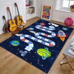 YJDRUG Space Themed Children's Play Rug,100x150cm,Cute Cartoon Animal Numbers Rug，Low Pile Washable Classroom Carpet Suitable for Nursery Kindergarten Living Room Bedroom Children's Room Decoration - Image 3