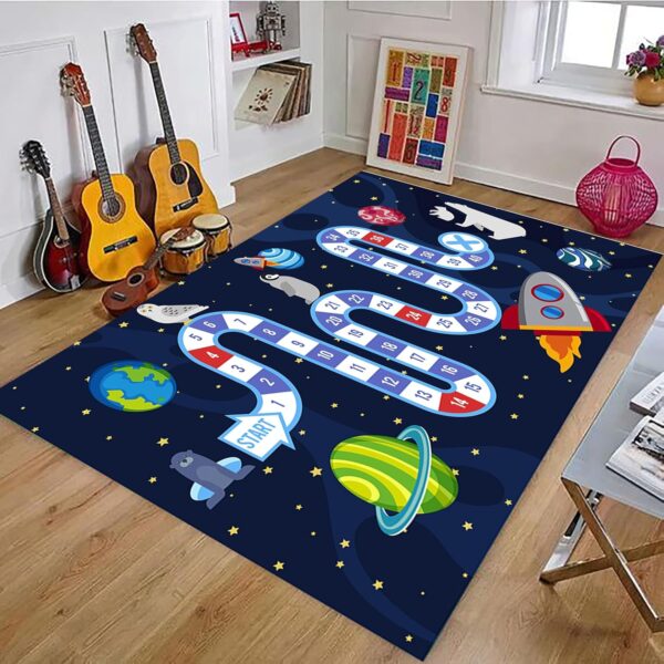 YJDRUG Space Themed Children's Play Rug,100x150cm,Cute Cartoon Animal Numbers Rug，Low Pile Washable Classroom Carpet Suitable for Nursery Kindergarten Living Room Bedroom Children's Room Decoration - Image 3