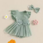 Himllauen Baby Girl Romper Dress Lace Mesh Embroidery Sleeveless Jumpsuit Newborn Baby Casual Romper with Headband for Baby Girls 0-24 Months - Image 2