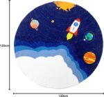 USTIDE Cute Kids Rug Outer Space Rug Universe Galaxy Rug Dark Blue Round Rug with Airship Rocket Soft Non Slip Carpet For Living Room Kids Bedroom Playroom Nursery, 120cm - Image 2
