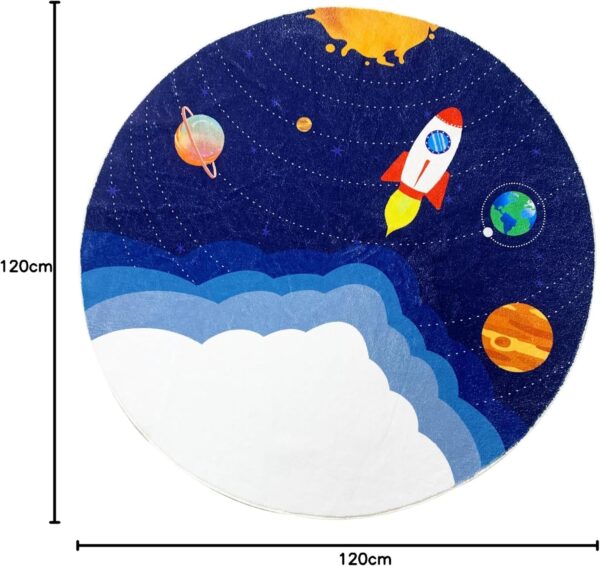 USTIDE Cute Kids Rug Outer Space Rug Universe Galaxy Rug Dark Blue Round Rug with Airship Rocket Soft Non Slip Carpet For Living Room Kids Bedroom Playroom Nursery, 120cm - Image 2