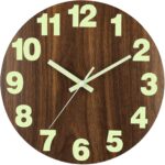 Plumeet Night Light Wall Clock, 12 Inch Wooden Glow in the Dark Clock for Bedroom, Silent Lighted up Wall Clock Luminous Numerals and Hands, Battery Operated for Living Room/Kitchen, Brown - Image 2