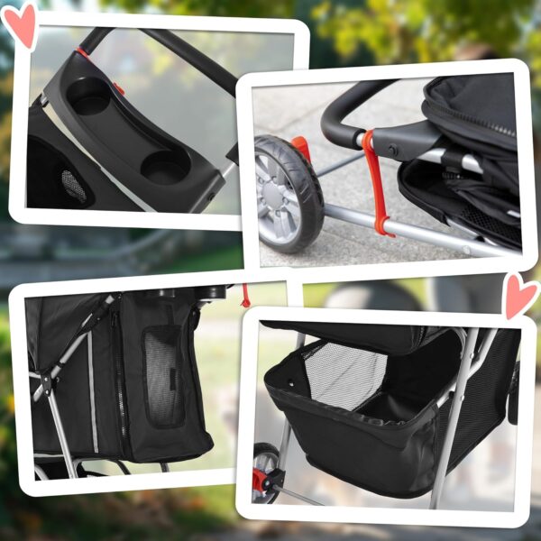 PawHut Pet Travel Stroller Cat Dog Pushchair Trolley Puppy Jogger Carrier Three Wheels for Small Miniature Dogs(Black) - Image 8