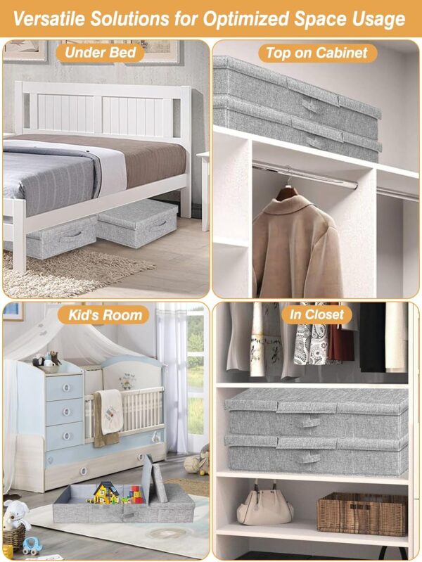punemi Under Bed Storage With Lids, 2 Pack Large Underbed Storage Containers Clothes W/ 3 Handles, Foldable Low Profile Stackable Storage Drawer Organizer Bins Box for Blanket Shoe Toy Bedroom, Grey - Image 7