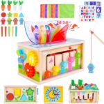 FCSONU Toddlers Montessori Toys for 3 Year Old Boys Girls, Wooden Baby Tissue Box Toys for Ages 3-4 Kids, Activity Cube|Sensory Toys for Toddlers 3, Christmas Birthday Gifts for 36+ Months