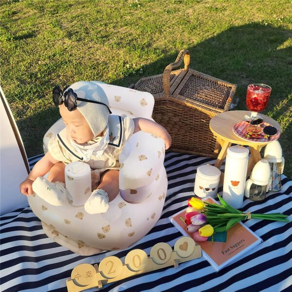 Baby Inflatable Seat with Suction Cups for Babies 3 Months & Up, Baby Floor Seats for Sitting Up with Built in Air Pump, Blow Up Baby Chair for Infants - Bear Head - Image 6