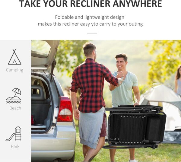 Outsunny Zero Gravity Chair Metal Frame Texteline Armchair Outdoor Folding and Reclining Sun Lounger with Head Pillow for Patio Decking Gardens Camping, Black - Image 5