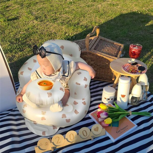 Inflatable Baby Chair with Tray for Babies 3 Months & Up, Blow Up Baby Seat with Built in Air Pump, Sit Me Up Floor Baby Seats for Infants for Sitting Up - Bear Head with Tray - Image 3