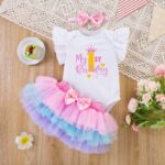 Winmany Baby Girl First Birthday Clothes 3PCS Bow Headband My 1st Birthday Romper Tutu Skirt Cake Smash Outfit Set for Photo Shoot - Image 2