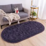 D. Goideal Oval Shaggy Bedroom Rug 2.6 x 5.2 Feet Fluffy Area Rugs for Girls Boys Kids Room Nursery Floor Carpet Home Decoration, Grey-Purple - Image 2