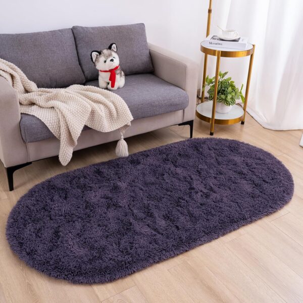 D. Goideal Oval Shaggy Bedroom Rug 2.6 x 5.2 Feet Fluffy Area Rugs for Girls Boys Kids Room Nursery Floor Carpet Home Decoration, Grey-Purple - Image 2