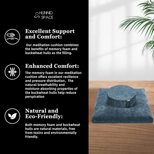 Meditation Cushion with Washable Premium Velvet Cover,100% Memory Foam Square Floor Cushion and Buckwheat Cushion Seating for Adults and Children Sitting, Yoga, Reading (Luxe Blue Bundle) - Image 6