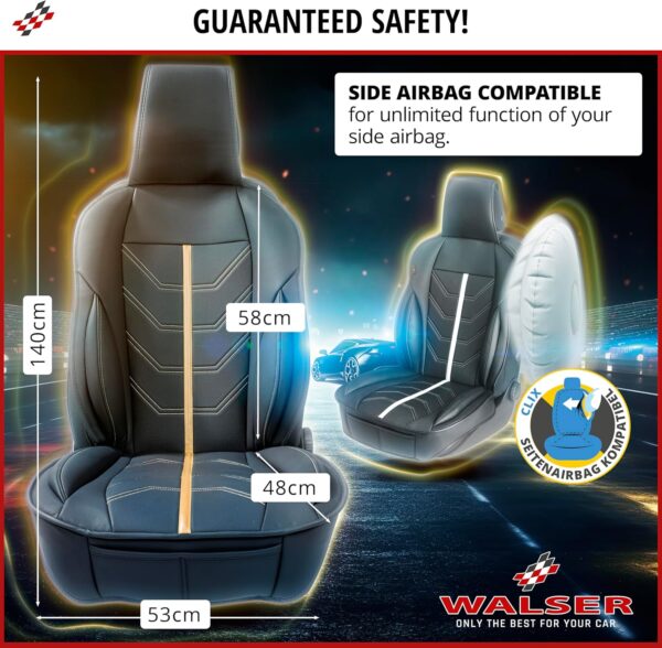 Walser Car seat cover Kimi, universal seat cover and protective pad in black - white, seat protector for cars and vanss in racing look design - Image 4