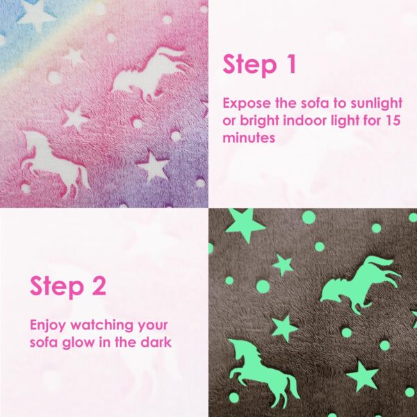 Decalsweet Unicorn Foldable Kids Sofa,Double Seat 2 in 1 Flip Open Kids Sofa Bed with Pocket,Glow In The Dark Children's Sofa for Bedroom Playroom - Image 4