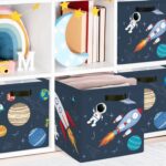Clastyle 3 Pcs Space Kid Storage Cube Organizer Set Rocket Closet Clothes Cube Storage Bin Blue Nursery Toddler Toy Box Chest Astronaut Book Shelf Basket - Image 5