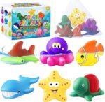 Color Changing No Hole Bath Toys for Kids Toddlers, Color Change Sea Creatures Ocean Animal Toys with Drying Bag Baby Bath Toys Water Toys Floating Fish Toys Easter Gift