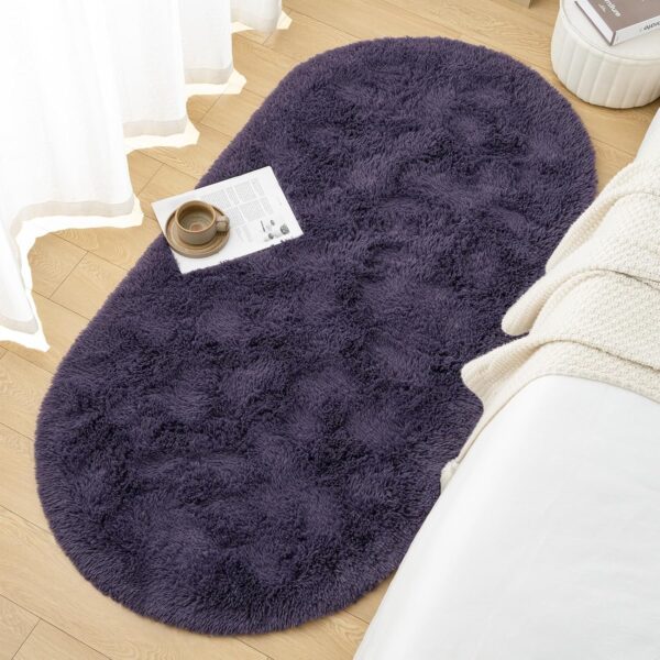 D. Goideal Oval Shaggy Bedroom Rug 2.6 x 5.2 Feet Fluffy Area Rugs for Girls Boys Kids Room Nursery Floor Carpet Home Decoration, Grey-Purple - Image 4