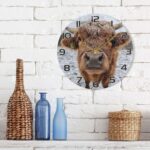 Ewusp Highland Cow Wall Clock Battery Operated Silent Non-Ticking Clock Round Quartz Decorative Clock for Kitchen Living Room Bedroom Office School Nursery, 25x25 cm - Image 7
