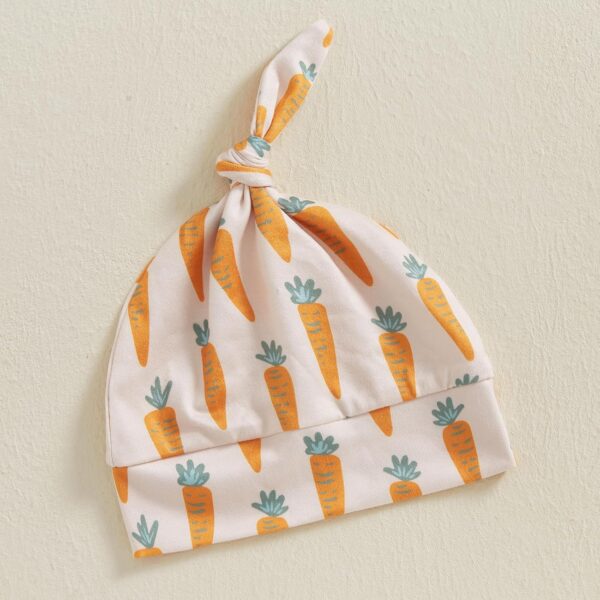 Vioyavo Baby Boy Girl Easter Outfit Newborn Clothes Letter Bunny Short Sleeve Romper Carrot Pants Knotted Hat 3 Piece Set - Image 4