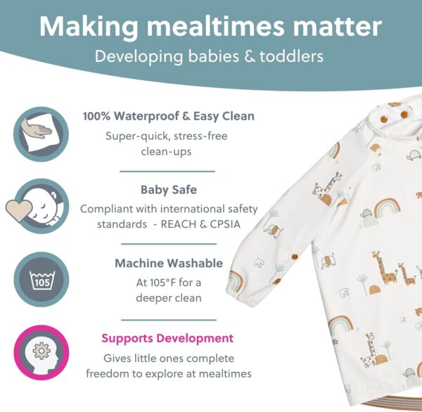 BIBaDO - Long Sleeve Baby Bibs - Babies & Toddlers 6-36 Months - Coverall Baby Led Weaning Bib - Easy Wipe, Soft & Waterproof - Image 4