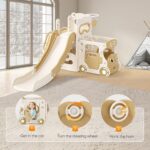 Kids Slide,4 in 1 Indoor Kids Slide,with Basketball Hoop, Basketball,Car head storage,1950mm Extra Long Slide,for Ages 18-36 Months(Beige-Brown) - Image 4