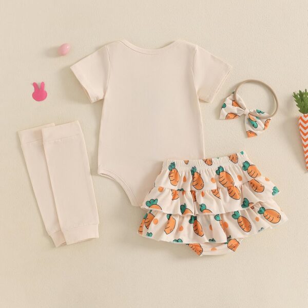 M9ppzzur7 Baby Girls Easter Outfit Carrot/Bunny Embroidery Romper and Ruffle Tutu Shorts Bloomer Shorts + Headband Set Clothes - Image 6