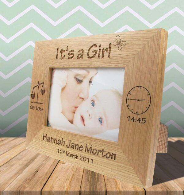 Newborn Baby Girl Gift Engraved Oak Photo Frame New Born Baby Gifts - Image 2