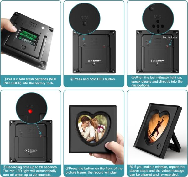 Picture Frame Personalized Voice 20S Recordable, 3.9x3.9 Love Heart Shape Gifts for Graduation, Christmas, Birthday, Wedding, Photo Frame for Tabletop Desk Bookshelf Office Home - Image 5