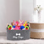 Geyecete dog toy basket storage Bins - with Wooden Handle,Collapsible Pet Supplies Storage Basket puppy toy box storage Basket/Bin Kids Toy Chest Storage Trunk(Grey) - Image 6