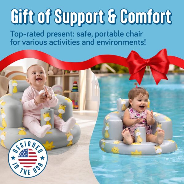 SplashEZ Inflatable Baby Seat - Sit-Up Chair for Baby 3 Months to 3 Years, Inflatable Sit Me Up Chair for Infant Sitting Support, Blow-Up Baby Seat with Air Pump for Home, Floor, and Travel, Giraffes - Image 6