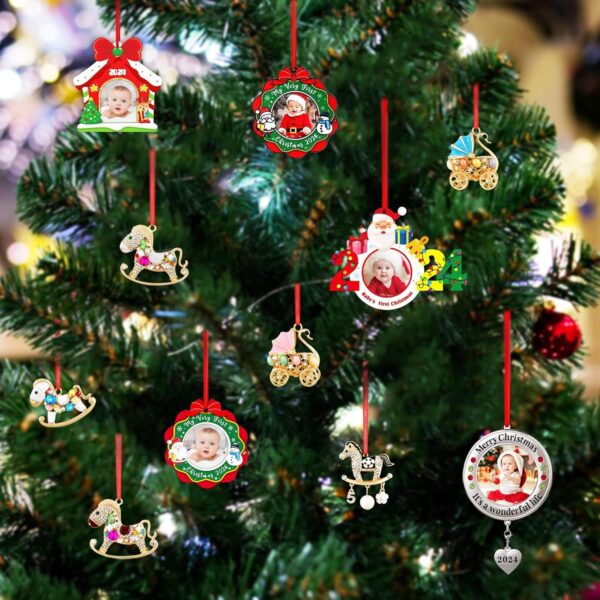 SICOHOME 2023 Baby's First Christmas Frame Ornament 4" Personalized Baby 1st Christmas Photo Frame Ornament Santa Gift My First Christmas Picture Frame Ornament for New Parents Mom Dad Presents - Image 7