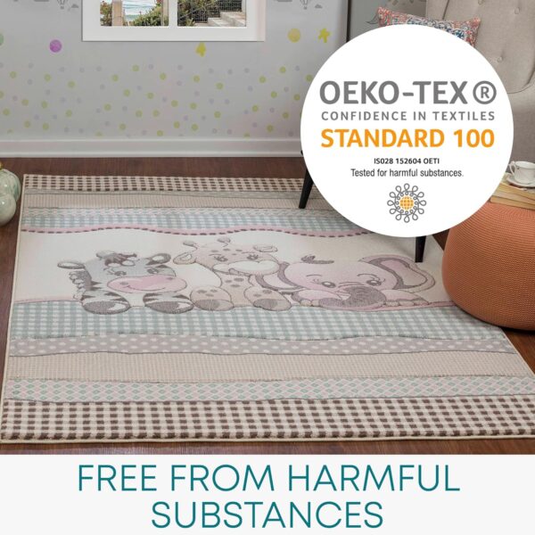 Livabliss Safari Kids Rug - Childrens Rugs for Bedroom 160x213 cm, Kids Carpet for Girls & Boys Bedroom, Playroom and Nursery Rugs, Baby Rug for Girl or Boy Room, White, Grey and Beige - Image 3