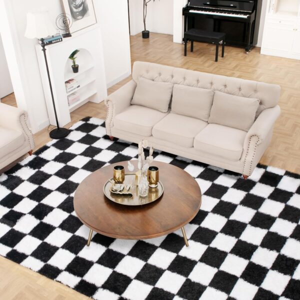 Super Soft Rug for Bedroom, Black and White Area Rug Classic Checkered Shaggy Rug Anti-Skid High Pile Soft Fluffy Rug Fuzzy Carpet for Living Room Bedroom Kids Room Nursery, Dorm Home Decor - Image 8