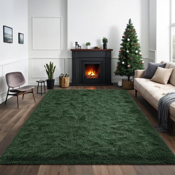 Larhom Fluffy Area Rugs for Living Room Bedroom, 4x6 Dark Green Ultra Soft Plush Fuzzy Rug, Anti-Skid Indoor Carpet Nursery Rugs for Kids Room Home Decor, High Pile, Non-Shedding - Image 9