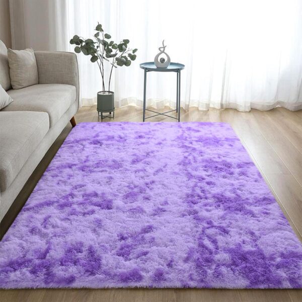 DweIke Extra Large Fluffy Area Rug, 5x8 ft Modern Indoor Carpets for Living Room Bedroom, Plush High Pile Tie-Dyed Purple Rug for Girls Kids Playroom Classroom Nursery Home Décor, Purple - Image 5