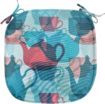 Ambesonne Tea Party Chair Seating Cushion, Crockery Composition Abstract Overlapping Silhouettes Teapot and Cups, Anti-Slip Seat Padding for Kitchen & Patio, 16"x16", Dark Coral Pale Blue
