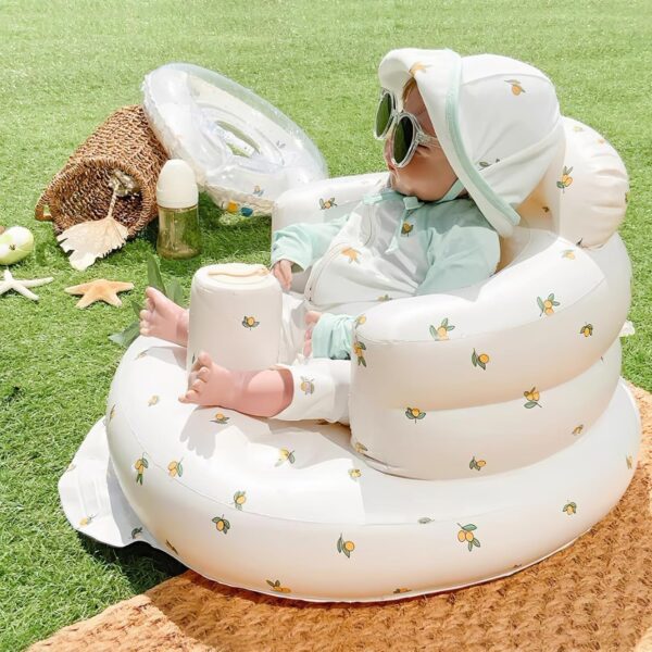 Inflatable Baby Seat for Babies 3 Months & Up, Baby Floor Seats for Sitting Up, Baby Seats for Infants, Blow Up Baby Chair with Built in Air Pump - Olive Flower - Image 2