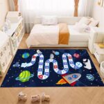 YJDRUG Space Themed Children's Play Rug,100x150cm,Cute Cartoon Animal Numbers Rug，Low Pile Washable Classroom Carpet Suitable for Nursery Kindergarten Living Room Bedroom Children's Room Decoration - Image 4