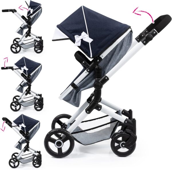 Bayer Design 18481AB Combi Doll&#039;s pram Neo Vario with Bag and Shopping Basket, Convertible into a Stroller, Height Adjustable, Blue, White - Image 2