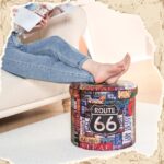 Bonlife Round Ottoman Storage,Folding Storage Organiser Toy Chest,Retro Faux Leather Footrest Stool Seat for Living Room 15"(Multicoloured) 38x38x38cm - Image 2