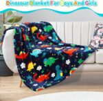 Edcooy Dinosaur Blanket for Boys, Kids Dinosaur Throw Blanket for Boys and Girls, Fluffy Cozy Dinosaur flannel Blanket with Vibrant Colors Cute Design, Soft Warm Throw Blanket (100 x 130cm, Blue)… - Image 3