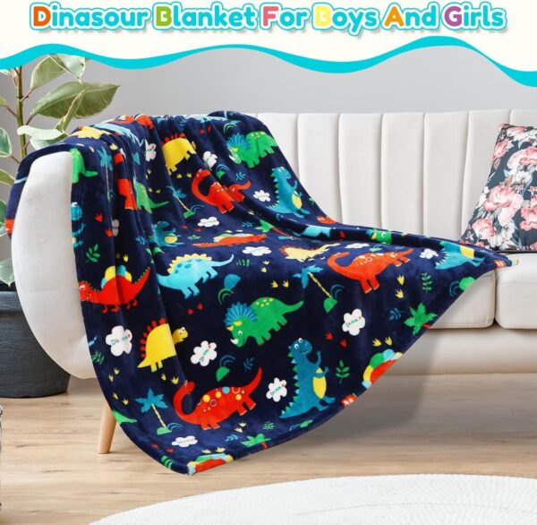 Edcooy Dinosaur Blanket for Boys, Kids Dinosaur Throw Blanket for Boys and Girls, Fluffy Cozy Dinosaur flannel Blanket with Vibrant Colors Cute Design, Soft Warm Throw Blanket (100 x 130cm, Blue)… - Image 3