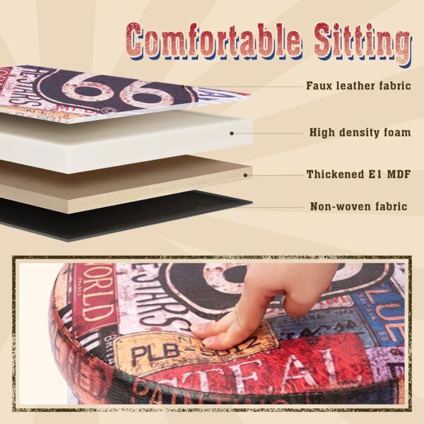 Bonlife Round Ottoman Storage,Folding Storage Organiser Toy Chest,Retro Faux Leather Footrest Stool Seat for Living Room 15"(Multicoloured) 38x38x38cm - Image 6