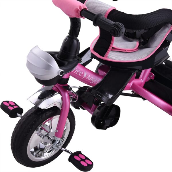 Spielwerk® Children's Pink Tricycle With Safety Belt | Push Rod | Detachable Adjustable Footrest | Roof | Removable Basket | Bicycle Trike Bike Stroller Childs Kids Toddlers Baby - Image 5