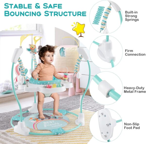 Maxmass Baby Activity Jumperoo, Height Adjustable Toddler Bouncer with 9 Interactive Toys, 360° Rotating Seat, Music, Lights&Sounds, Infant Play Center for 6 Months+, 87x87x94cm (Lake Blue) - Image 3