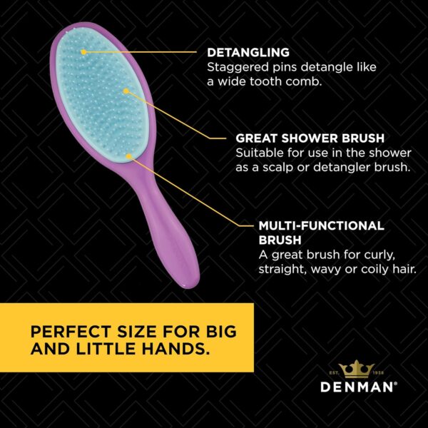 Denman Wet Detangler Shower Hairbrush for Detangling All Hair Types for Women, Kids and Men - Wet Hairbrush for Everyone – (Purple) D95 - Image 5