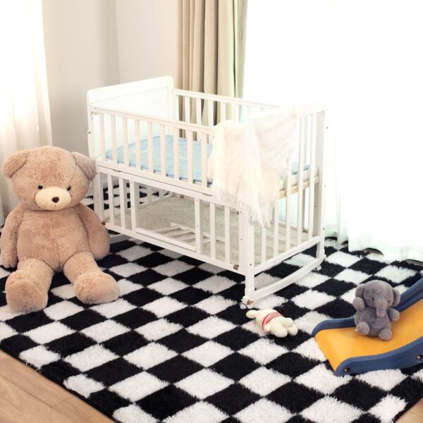 Super Soft Rug for Bedroom, Black and White Area Rug Classic Checkered Shaggy Rug Anti-Skid High Pile Soft Fluffy Rug Fuzzy Carpet for Living Room Bedroom Kids Room Nursery, Dorm Home Decor - Image 3