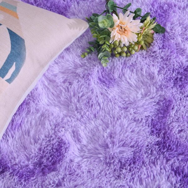 DweIke Extra Large Fluffy Area Rug, 5x8 ft Modern Indoor Carpets for Living Room Bedroom, Plush High Pile Tie-Dyed Purple Rug for Girls Kids Playroom Classroom Nursery Home Décor, Purple - Image 4