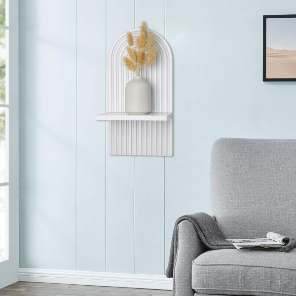 YiYa 2 Pcs Wood Shelves for Wall Decor Modern Boho Wall Shelf Arch Wood Floating Shelf Bohemian Hanging Shelf Display Shelving for Hanging Plants Photo for Living Rooms Bathroom - Image 6